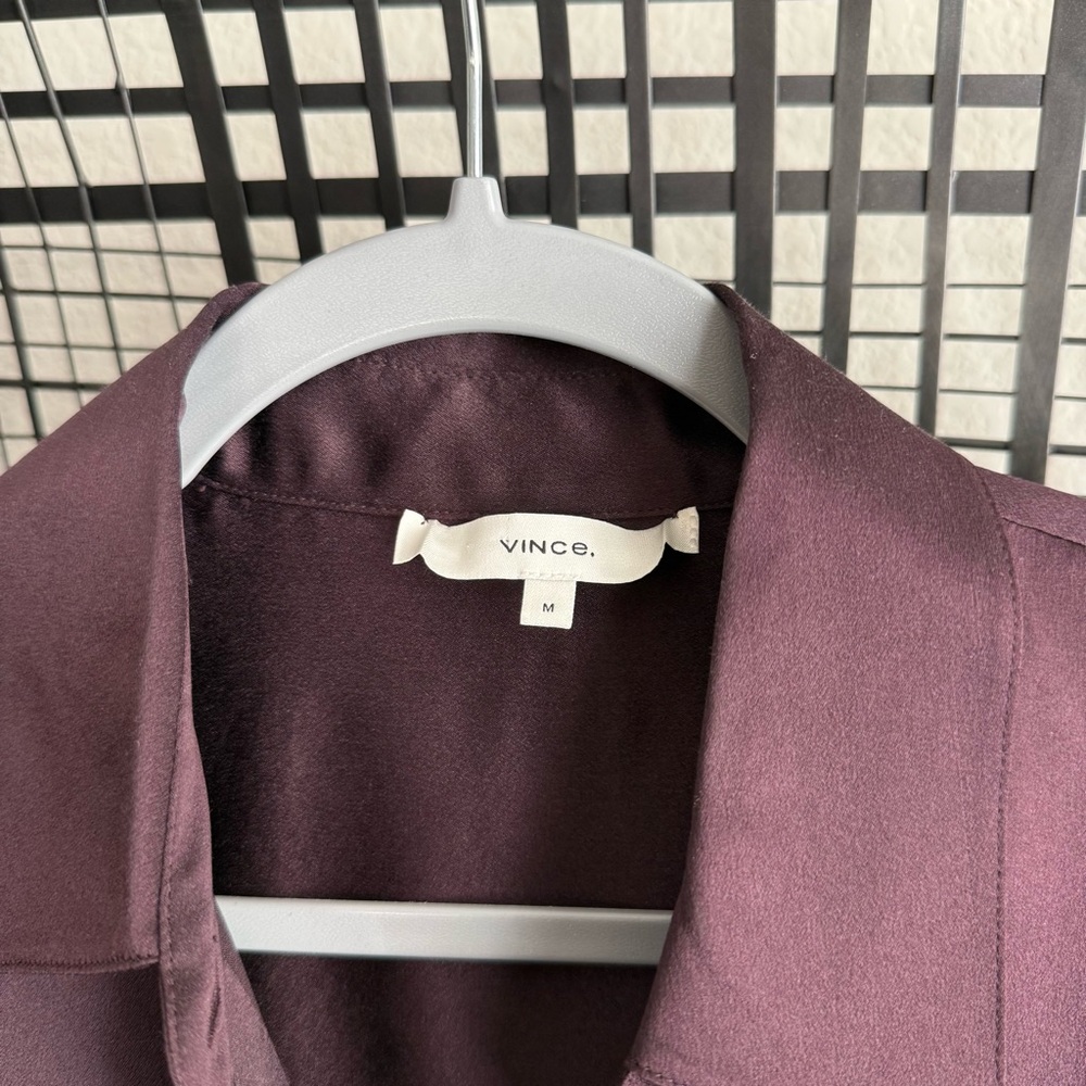 Silky Button-Down Blouse in Deep Plum - Picture 3 of 8